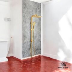 Gold Duş Sistemi Kare Premium Banyo Bataryası Dahil Gold Yağmurlama