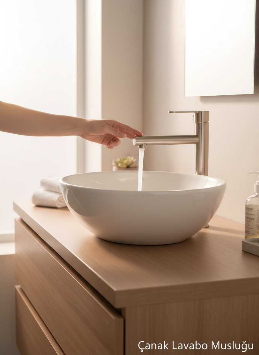 Mat Krom Çanak Lavabo Bataryası Slim Yuvarlak Tasarım Leke Bırakmaz Yüksek Model Lavabo Armatür