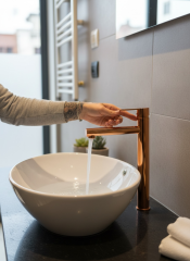 Bakır Bronz Çanak Lavabo Bataryası Slim Yuvarlak Tasarım Bronz Yüksek Model Lavabo Armatür