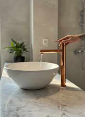 Bakır Bronz Çanak Lavabo Bataryası Slim Yuvarlak Tasarım Bronz Yüksek Model Lavabo Armatür