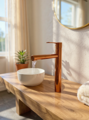 Bakır Bronz Çanak Lavabo Bataryası Slim Yuvarlak Tasarım Bronz Yüksek Model Lavabo Armatür