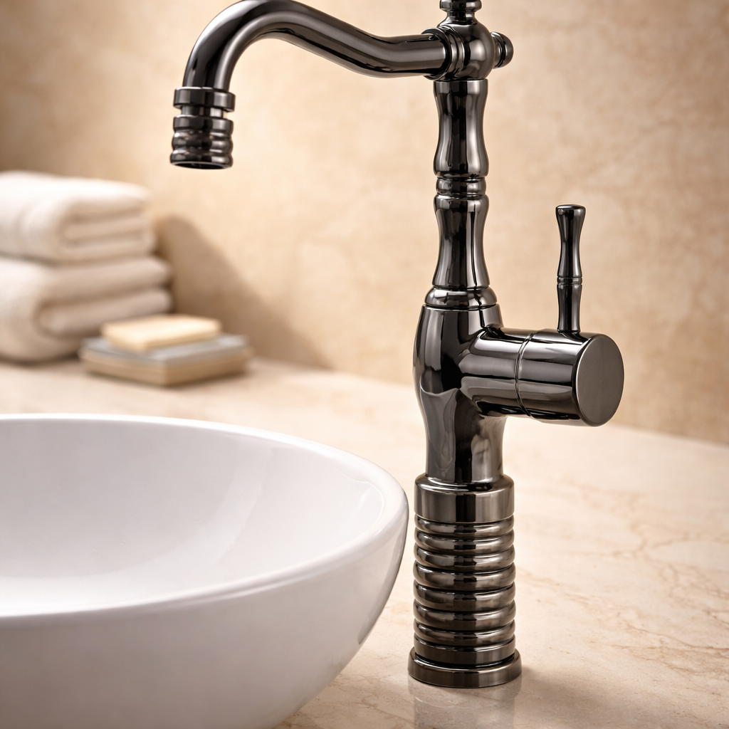 Antrasit Gri Retro Çanak Lavabo Armatür Mat Gri Yüksek Model Banyo Armatürü Özel Tasarım