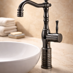 Antrasit Gri Retro Çanak Lavabo Armatür Mat Gri Yüksek Model Banyo Armatürü Özel Tasarım