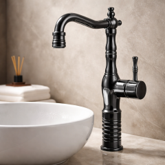 Antrasit Gri Retro Çanak Lavabo Armatür Mat Gri Yüksek Model Banyo Armatürü Özel Tasarım