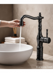 Antrasit Gri Retro Çanak Lavabo Armatür Mat Gri Yüksek Model Banyo Armatürü Özel Tasarım