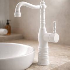 Mat Beyaz Retro Çanak Lavabo Armatür Beyaz Yüksek Model Banyo Armatürü Özel Tasarım