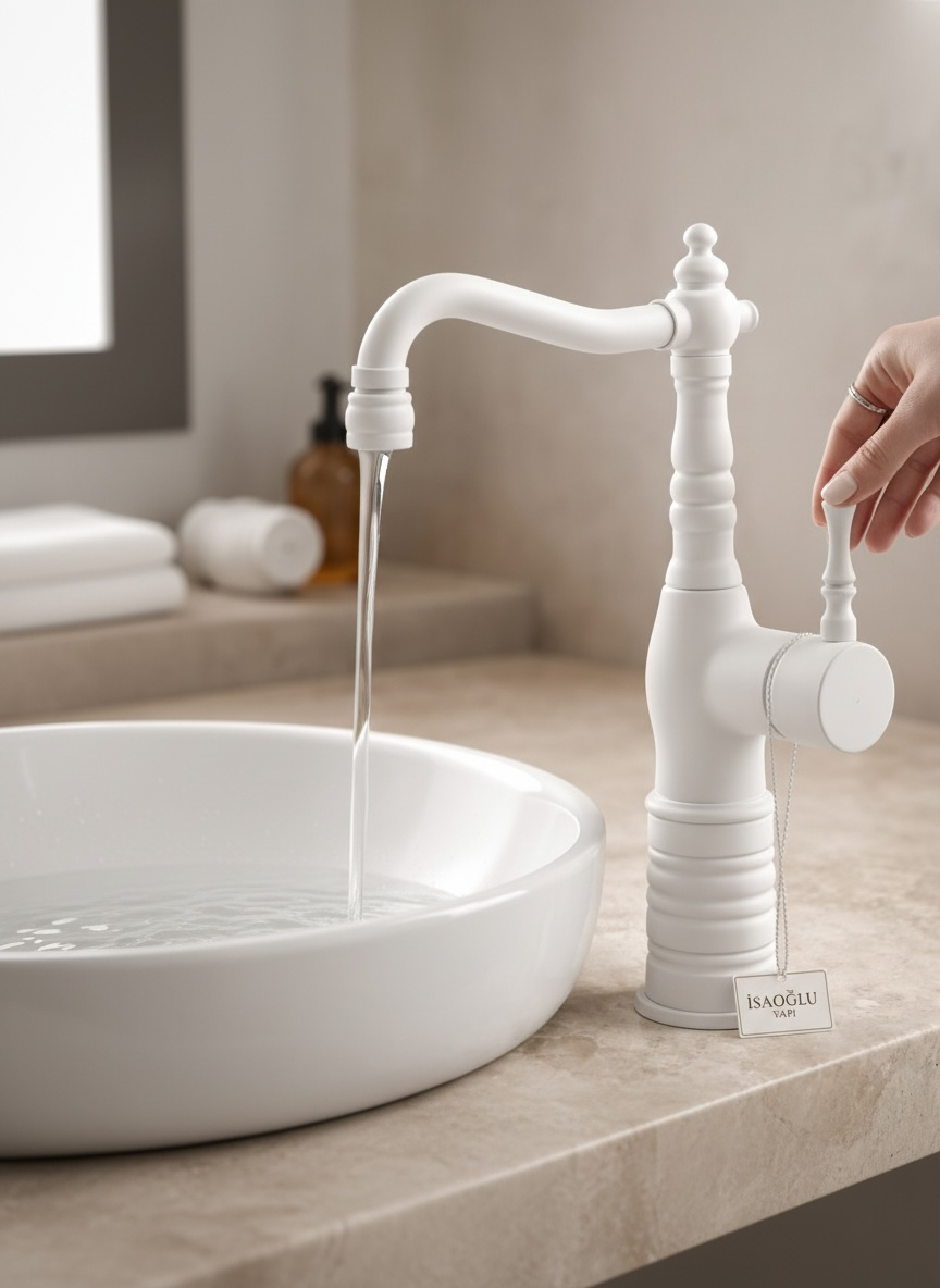Mat Beyaz Retro Çanak Lavabo Armatür Beyaz Yüksek Model Banyo Armatürü Özel Tasarım