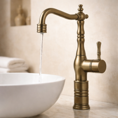 Antik Gold Retro Çanak Lavabo Armatür Eskitme Altın Yüksek Model Banyo Armatürü Özel Tasarım
