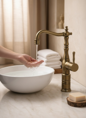 Antik Gold Retro Çanak Lavabo Armatür Eskitme Altın Yüksek Model Banyo Armatürü Özel Tasarım
