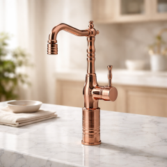 Bakır Bronz Retro Çanak Lavabo Armatür Rose Bakır Yüksek Model Banyo Armatürü Özel Tasarım