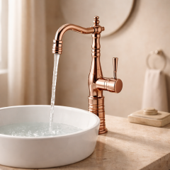 Bakır Bronz Retro Çanak Lavabo Armatür Rose Bakır Yüksek Model Banyo Armatürü Özel Tasarım