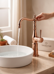 Bakır Bronz Retro Çanak Lavabo Armatür Rose Bakır Yüksek Model Banyo Armatürü Özel Tasarım