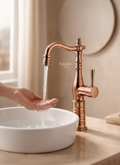 Bakır Bronz Retro Çanak Lavabo Armatür Rose Bakır Yüksek Model Banyo Armatürü Özel Tasarım