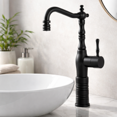 Mat Siyah  Retro Çanak Lavabo Armatür Dark Siyah Yüksek Model Banyo Armatürü Özel Tasarım