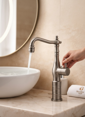 Mat Krom Retro Çanak Lavabo Armatür İnox Yüksek Model Banyo Armatürü Özel Tasarım