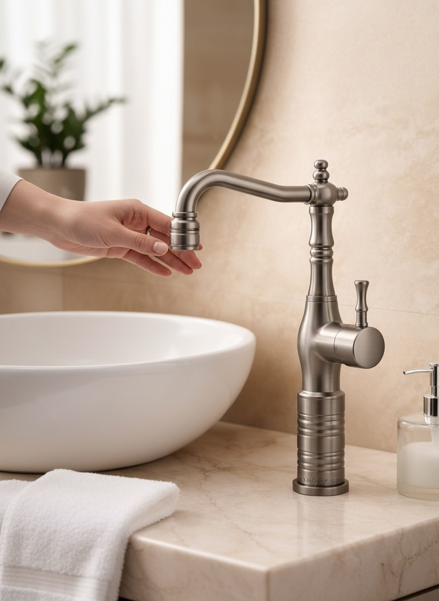 Mat Krom Retro Çanak Lavabo Armatür İnox Yüksek Model Banyo Armatürü Özel Tasarım