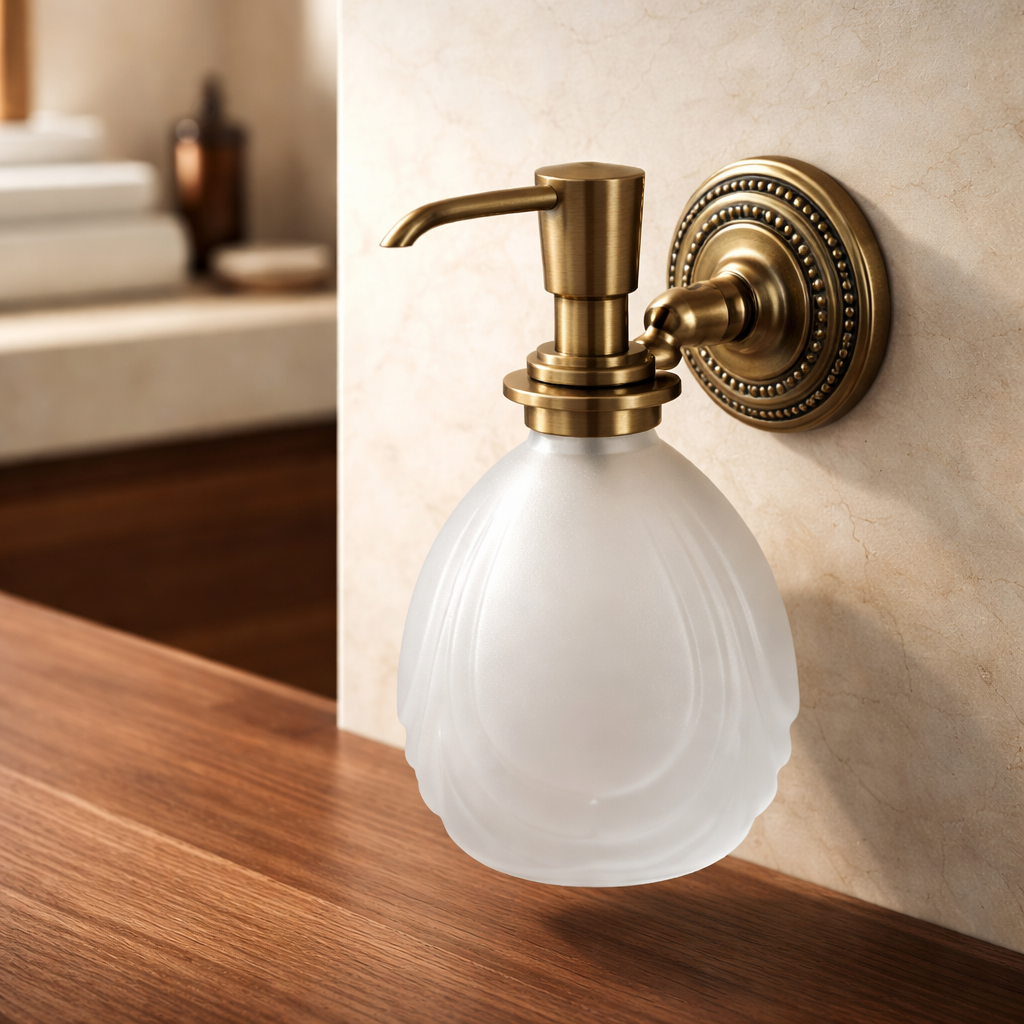 Antik Gold Retro Sıvı Sabunluk Duvara Monte El Yapımı Motifli Eskitme Gold Banyo Sabunluk