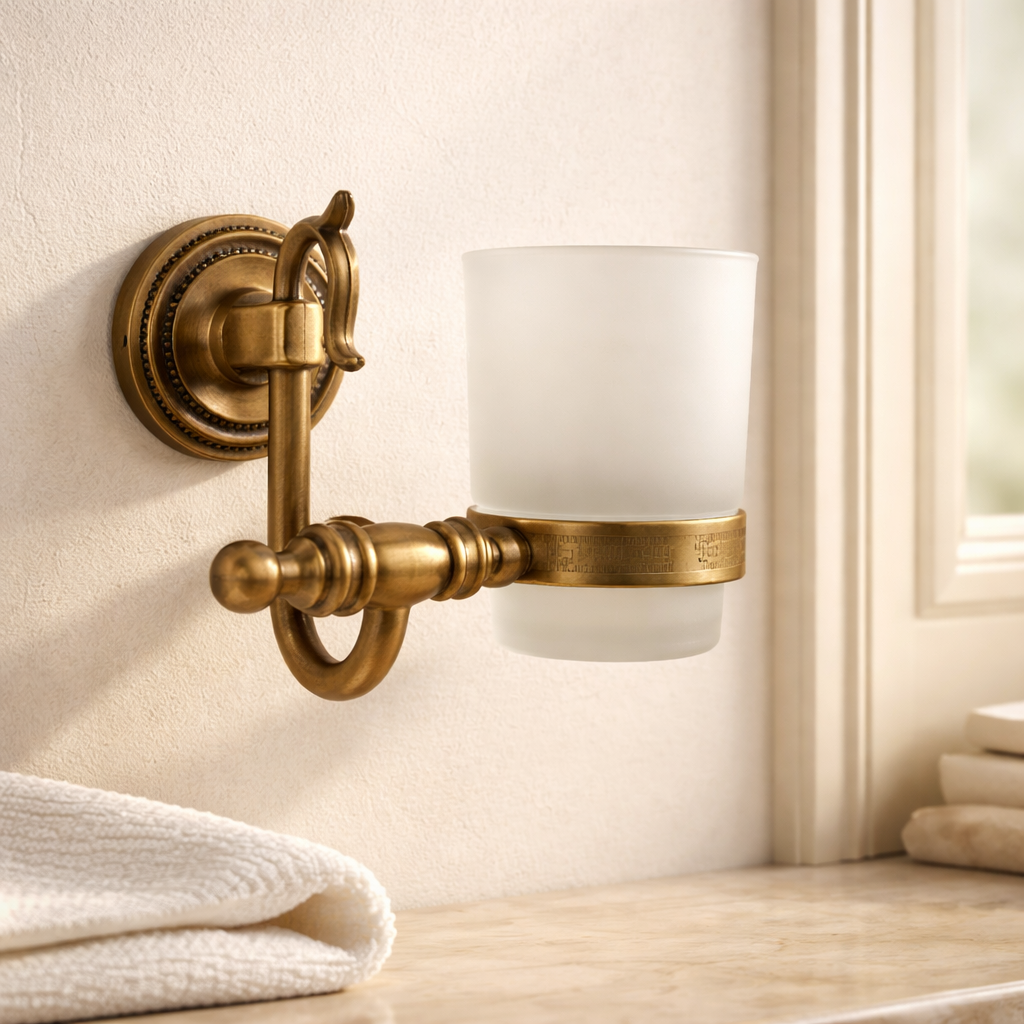 Antik Gold Diş Fırçalık Duvara Monte El Yapımı Retro Tasarım Eskitme Gold Banyo Diş Fırçalık