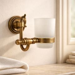 Antik Gold Diş Fırçalık Duvara Monte El Yapımı Retro Tasarım Eskitme Gold Banyo Diş Fırçalık