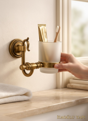 Antik Gold Diş Fırçalık Duvara Monte El Yapımı Retro Tasarım Eskitme Gold Banyo Diş Fırçalık