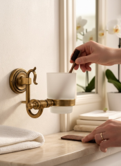 Antik Gold Diş Fırçalık Duvara Monte El Yapımı Retro Tasarım Eskitme Gold Banyo Diş Fırçalık