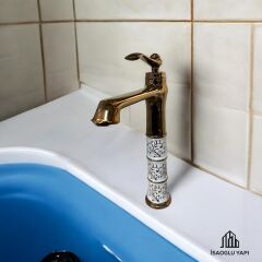 Bakır Çanak Lavabo Bataryası Bronz Çanak Armatür Vintage Model