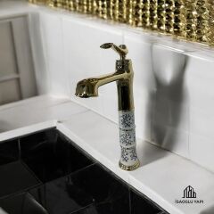 Gold Çanak Lavabo Bataryası Vintage Çanak Armatür Gold Batarya