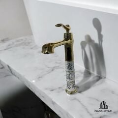 Gold Çanak Lavabo Bataryası Vintage Çanak Armatür Gold Batarya