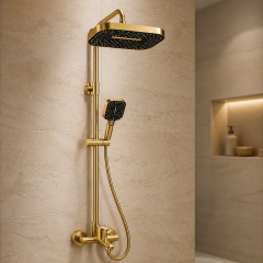 Mat Gold Duş Sistemi Alt Batarya Dahil Mat Altın Fırçalanmış Renk Banyo Duş Seti