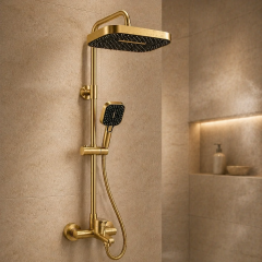 Mat Gold Duş Sistemi Alt Batarya Dahil Mat Altın Fırçalanmış Renk Banyo Duş Seti