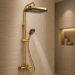 Mat Gold Duş Sistemi Alt Batarya Dahil Mat Altın Fırçalanmış Renk Banyo Duş Seti