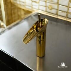 Gold Şelale Musluk Nostaljik Tasarım Lavabo Bataryası Gold Armatür