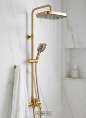 Mat Gold Duş Sistemi Alt Batarya Dahil Mat Altın Fırçalanmış Renk Banyo Duş Seti