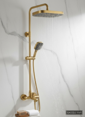 Mat Gold Duş Sistemi Alt Batarya Dahil Mat Altın Fırçalanmış Renk Banyo Duş Seti