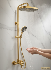 Mat Gold Duş Sistemi Alt Batarya Dahil Mat Altın Fırçalanmış Renk Banyo Duş Seti