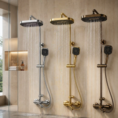 Antik Gold Duş Sistemi Alt Batarya Dahil Eskitme Gold Tepe Yağmurlamalı Banyo Duş Seti