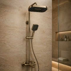 Antik Gold Duş Sistemi Alt Batarya Dahil Eskitme Gold Tepe Yağmurlamalı Banyo Duş Seti