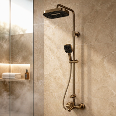 Antik Gold Duş Sistemi Alt Batarya Dahil Eskitme Gold Tepe Yağmurlamalı Banyo Duş Seti