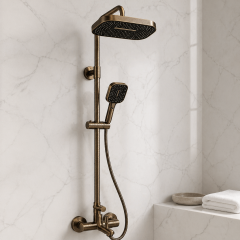 Antik Gold Duş Sistemi Alt Batarya Dahil Eskitme Gold Tepe Yağmurlamalı Banyo Duş Seti
