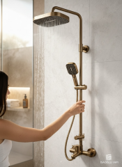 Antik Gold Duş Sistemi Alt Batarya Dahil Eskitme Gold Tepe Yağmurlamalı Banyo Duş Seti