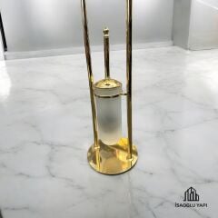 Gold Ayaklı Tuvalet Kağıtlığı Çöp Kovası ve Fırça Seti Komple Pirinç Malzeme Gold Banyo Seti