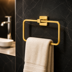 Parlak Gold Banyo Havluluk Kare Modern Tasarım Paslanmaz Çelik Havluluk