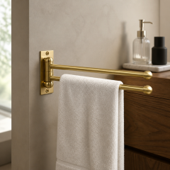 Mat Gold Havluluk Çiftli Asklılı Havluluk Hareketli Sistem Mat Gold Banyo Havluluğu Paslanmaz Pirinç