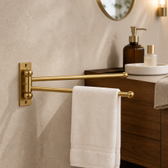Mat Gold Havluluk Çiftli Asklılı Havluluk Hareketli Sistem Mat Gold Banyo Havluluğu Paslanmaz Pirinç