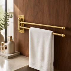 Mat Gold Havluluk Çiftli Asklılı Havluluk Hareketli Sistem Mat Gold Banyo Havluluğu Paslanmaz Pirinç