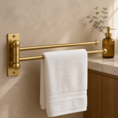 Mat Gold Havluluk Çiftli Asklılı Havluluk Hareketli Sistem Mat Gold Banyo Havluluğu Paslanmaz Pirinç