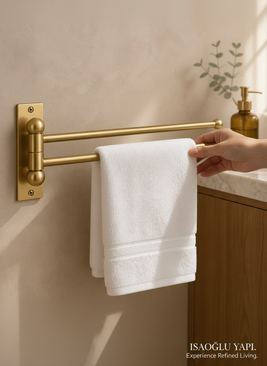Mat Gold Havluluk Çiftli Asklılı Havluluk Hareketli Sistem Mat Gold Banyo Havluluğu Paslanmaz Pirinç