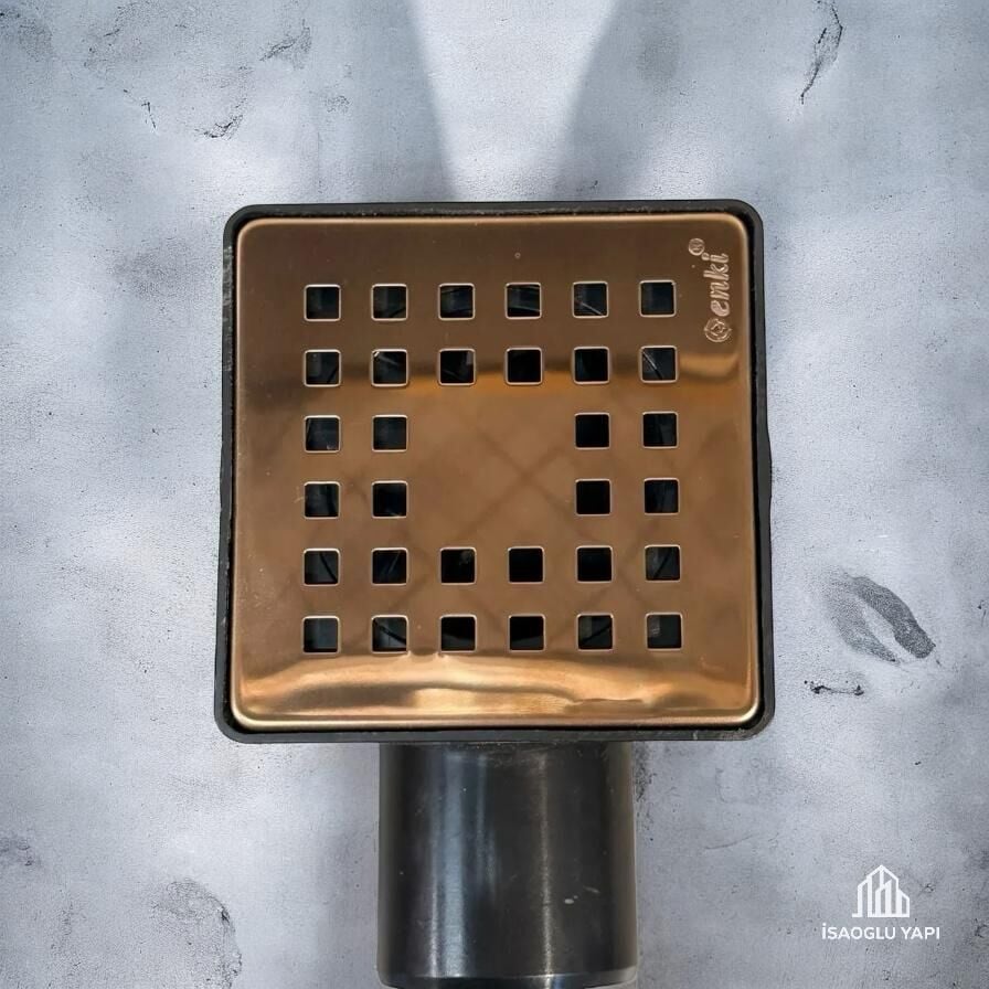Bakır Bronz Yer Sifonu 10*10 Banyo Gideri Bakır Renk Sifon