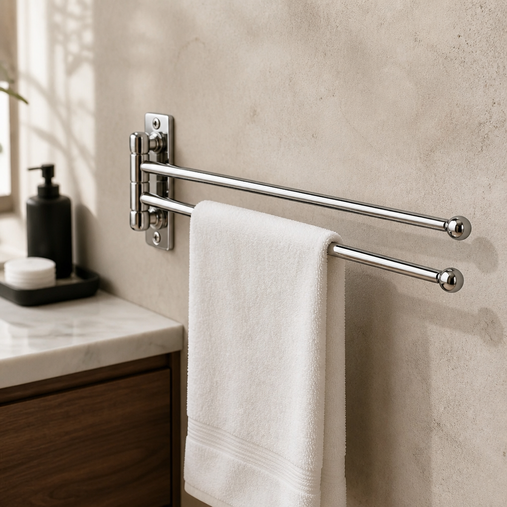 Gümüş Krom Havluluk Çiftli Asklılı Havluluk Hareketli Sistem Banyo Havluluğu Paslanmaz Pirinç