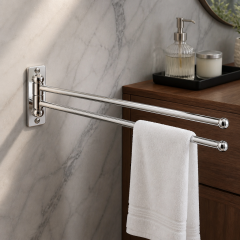 Gümüş Krom Havluluk Çiftli Asklılı Havluluk Hareketli Sistem Banyo Havluluğu Paslanmaz Pirinç